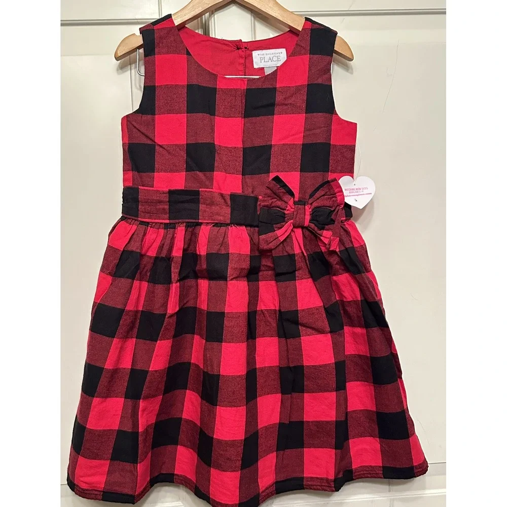 The Childrens Place Dress Girls 5T‎ Buffalo Plaid Red Black Sleeveless New